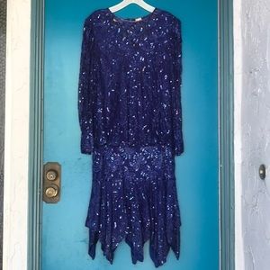 Laurence Kazar Women’s Beaded 1X Blue Dress